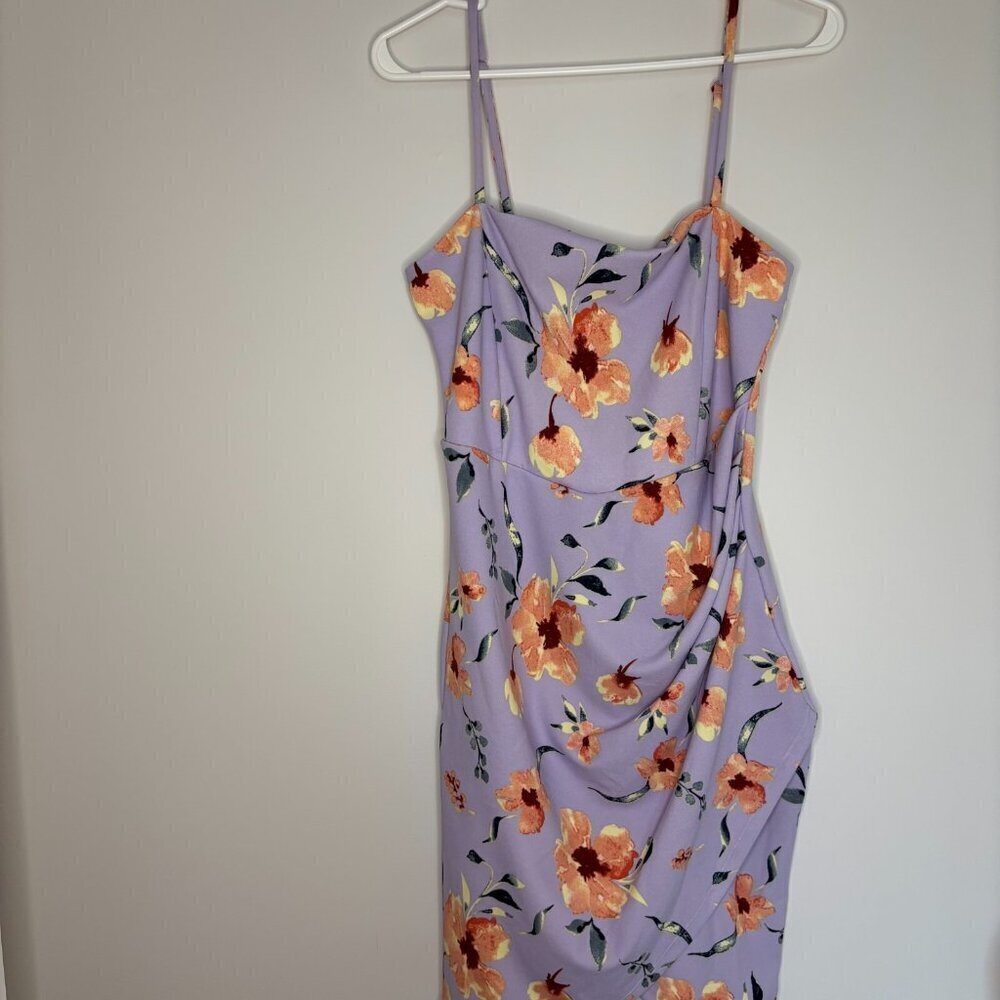 REVAMPED NEW Mini Dress Women's L Purple Floral Spaghetti Strap Stretch